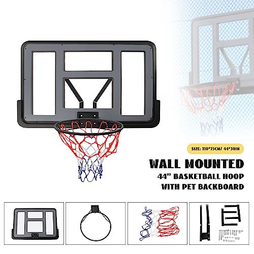 Basketball Backboard Rim Combo, Wall Mounted PET Basketball Hoop, Professional Detachable Basketball Backboard Replacement for Home Training/Club/Indoor & Outdoor
