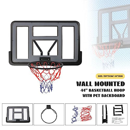 Basketball Backboard Rim Combo, Wall Mounted PET Basketball Hoop, Professional Detachable Basketball Backboard Replacement for Home Training/Club/Indoor & Outdoor