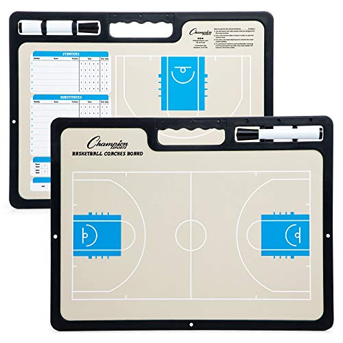 Champion Sports Large & XL Dry Erase Board For Coaching - Whiteboards for Strategizing, Techniques, Plays - 2-Sided Boards with Front Side Full Field - Backside Half Field and Lineup - color: Basketball, style: XL Coaches Board