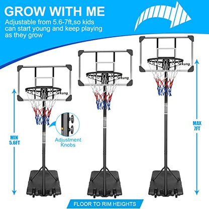 Teenagers Height Adjustable 5.6-7 'Basket 28" Backboard Portable Basket System for Indoor and Outdoor use
