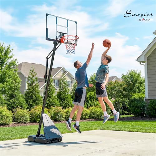 Soozier Basketball Hoop Outdoor Portable, 8-10ft Adjustable Basketball Goal, 47 Inch Shatterproof Backboard w/Shock Absorbent Rim, Fillable Base, for Youth & Adult, for Backyard, Driveway, Indoor