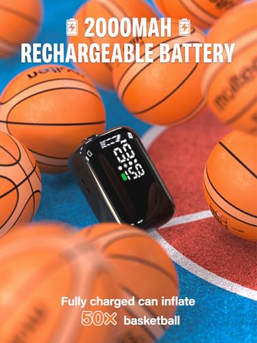 Pumteck Portable Ball Pump with 2 Needles, Electric Ball Pump with Pressure Gauge and Digital LCD Display, 15Psi Fast Inflation Air Inflator for Basketball Soccer Football Volleyball Rugby Sports