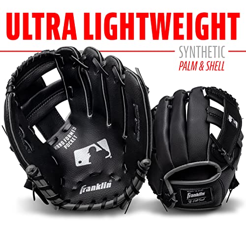 Franklin Sports Kids Baseball Gloves - RTP Youth Teeball Glove + Ball Set - Boys + Girls Teeball Mitt - 9.5" - color: Black/Silver
