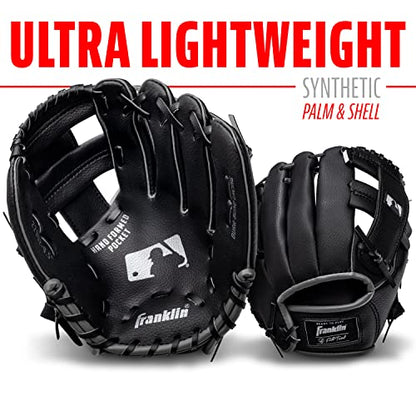 Franklin Sports Kids Baseball Gloves - RTP Youth Teeball Glove + Ball Set - Boys + Girls Teeball Mitt - 9.5" - color: Black/Silver