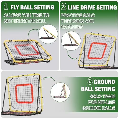 BaseGoal Baseball and Softball Rebounder Net,Baseball Rebounder,Volleyball Rebounder,Pitch Back Net,Multi-Sport Training Rebound Screen,with Pitching Target,Easy Adjustable Angles - style: 33.5x33.5 in Yellow