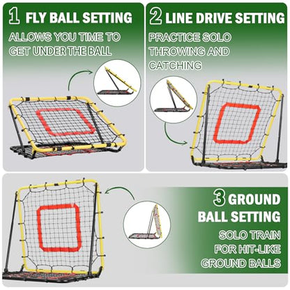 BaseGoal Baseball and Softball Rebounder Net,Baseball Rebounder,Volleyball Rebounder,Pitch Back Net,Multi-Sport Training Rebound Screen,with Pitching Target,Easy Adjustable Angles - style: 33.5x33.5 in Yellow