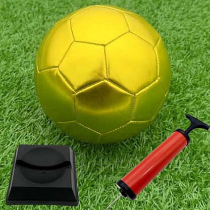 Gold Soccer Ball Size 3 Autograph Football with Display Stand and Air Pump for Trophies, Awards, Championship Party