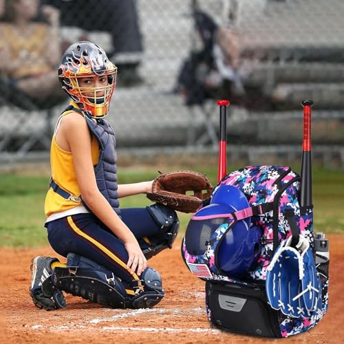 Baseball Backpack Bag | Waterproof Softball Bat Bag With Shoe Compartment, Helmet Holder & Fence Hook | Lightweight Sports Equipment Backpack For Bat, Glove, Ball & Training Gear