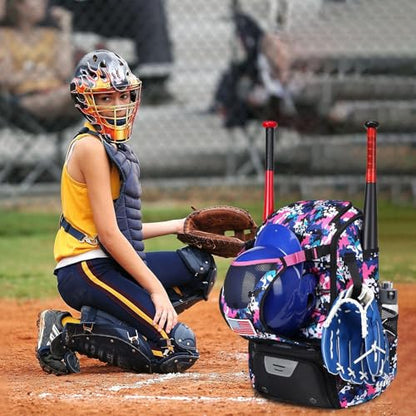 Baseball Backpack Bag | Waterproof Softball Bat Bag With Shoe Compartment, Helmet Holder & Fence Hook | Lightweight Sports Equipment Backpack For Bat, Glove, Ball & Training Gear