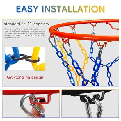 Basketball Net Replacement Heavy Duty,Resin Material, Anti-Rust Use Indoor Outdoor Standard 12-Ring Basketball Hoop - style: Blue/Yellow