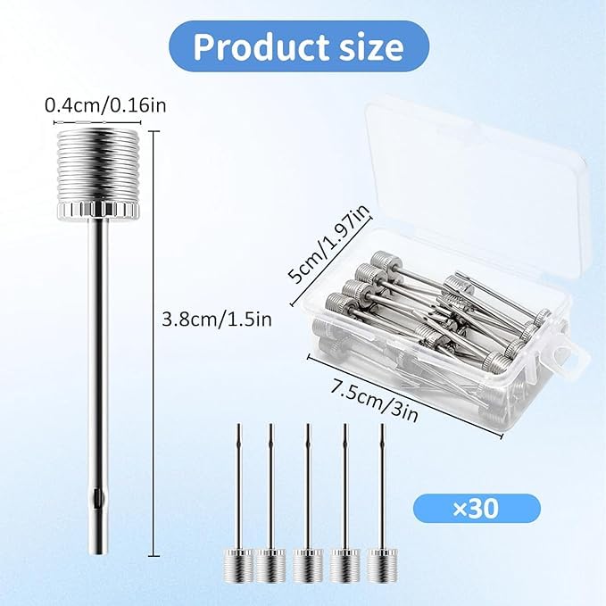 30pcs Air Pump Needles, Stainless Steel Ball Pump Needle with Storage Box, Suitable for Soccer Balls, Basketballs, Volleyballs, Yoga Balls