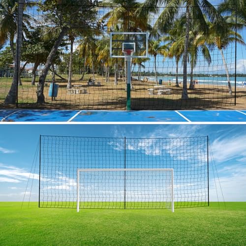 Backstop Net System for Backyard – Heavy Duty Sports Barrier Net with Steel Posts, Movable/Socketed Ball Stop Net for Soccer, Baseball, Training - size: 30FT Wide, style: Socketed-4 Inch Net