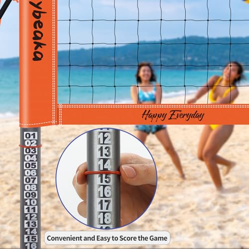Outdoor Volleyball Net Set for Backyard Beach with 1.25“ Adjustable Poles, Anti-Sagging 28-ply PE Net, PU Volleyball & Pump, Large Portable Carry Bag