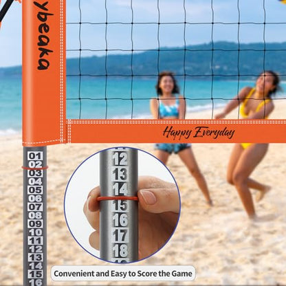 Outdoor Volleyball Net Set for Backyard Beach with 1.25“ Adjustable Poles, Anti-Sagging 28-ply PE Net, PU Volleyball & Pump, Large Portable Carry Bag