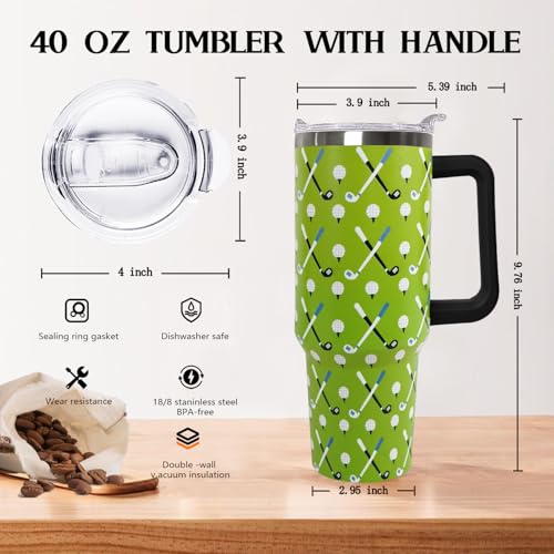 Ceovfoi 40 oz Golf Coffee Mug Cup Vacuum Insulated Travel Tumbler with Handle Lid and Straw,Golf Coach Gifts,Accessories Stuff - color: Golf