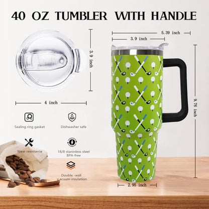 Ceovfoi 40 oz Golf Coffee Mug Cup Vacuum Insulated Travel Tumbler with Handle Lid and Straw,Golf Coach Gifts,Accessories Stuff - color: Golf
