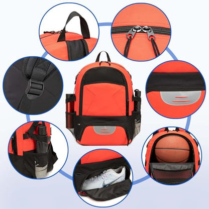 Basketball Bag Backpack, Large Capacity Sports Equipment Bags for Basketball, Soccer, and Volleyball. - color: red