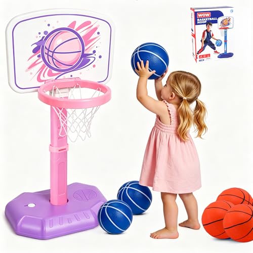 Toddler Basketball Hoop for Kids 1-3, Adjustable Height Mini Indoor Outdoor Basketball Set with 6 Soft Balls, Easy Score Toy for Boys Girls 2-5 Year Old, Develop Motor Skills & Hand-Eye Coordination