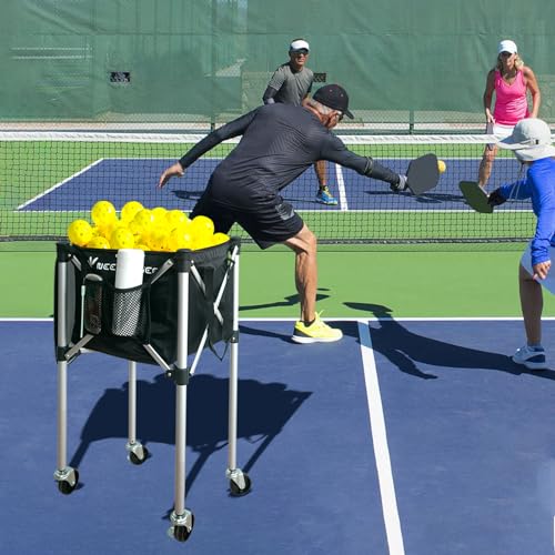 Pickleball Capacity Wheeled cart - Pickleball Storage Bag - Pickle Ball Equipment for Practice - Pickleball Training - Tennis Ball Hopper - Tennis Ball Caddy-with Water Bottle Holder