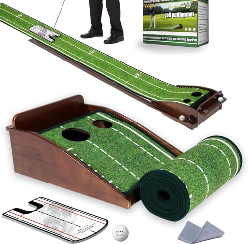 Dachenus Putting Green Indoor Mat Outdoor Golf Putting Mat with Automatic Ball Return - Ideal for Home, Office, and Outdoor Use - color: Green