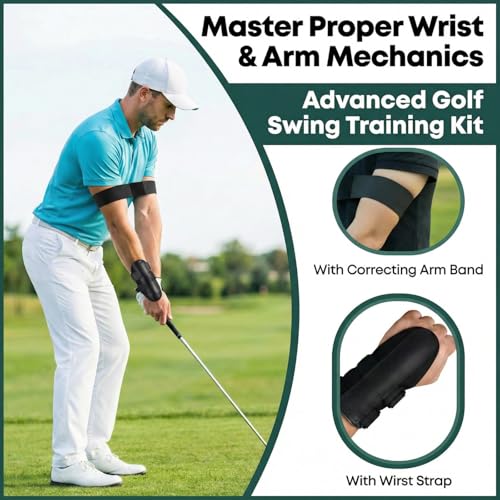 2-in-1 Golf Swing Training Aid with Arm Band & Wrist Strap, Lightweight Golf Practice Kit to Improve Swing Form and Wrist Position for Beginners