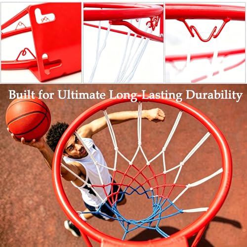 Rakon 18" Replacement Basketball Rim Wall Mount Hoop Hand-Crank Backboard Mounted for Indoor/Outdoor Classic Basketball Court, Teens, Adults, Schools, Parks - color: 18" Red Solid