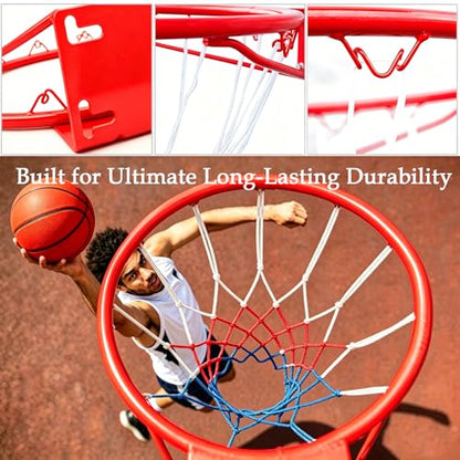 Rakon 18" Replacement Basketball Rim Wall Mount Hoop Hand-Crank Backboard Mounted for Indoor/Outdoor Classic Basketball Court, Teens, Adults, Schools, Parks - color: 18" Red Solid