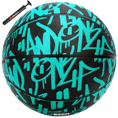 AND1 Fantom Graffiti Rubber Basketball - Streetball for Indoor and Outdoor Use, Deep Channel Construction and Durability - color: Mint, size: 28.5 W/ Pump