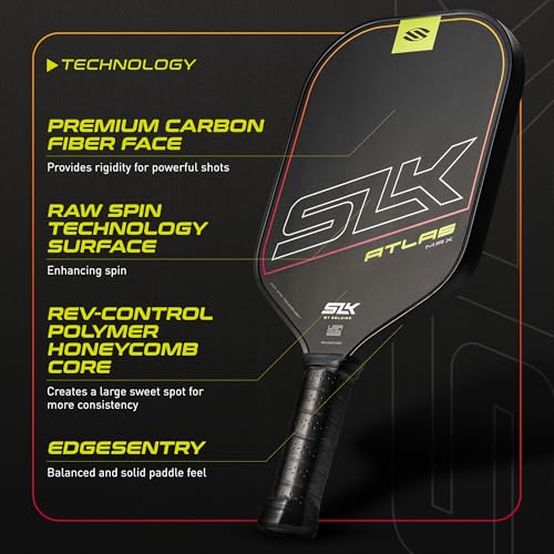 Selkirk Sport Atlas Raw Carbon Fiber Pickleball Paddles | Midweight Pickleball Paddle with Polymer Honeycomb Core | USAPA Approved Carbon Fiber Face for Spin and Control