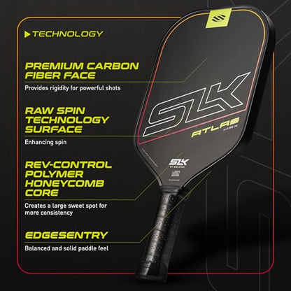 Selkirk Sport Atlas Raw Carbon Fiber Pickleball Paddles | Midweight Pickleball Paddle with Polymer Honeycomb Core | USAPA Approved Carbon Fiber Face for Spin and Control