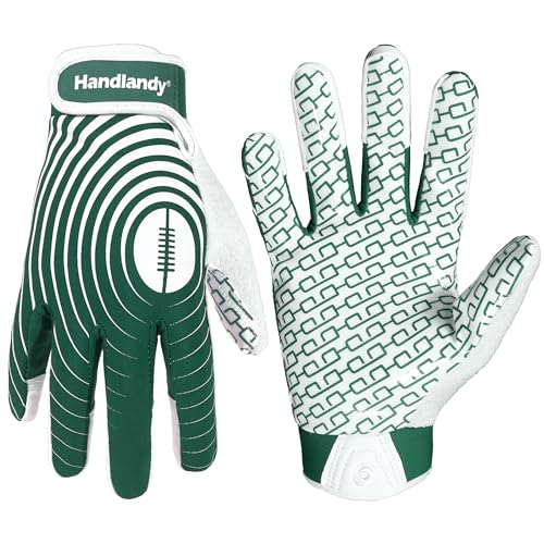 HANDLANDY Youth Football Gloves, Kids Sticky Receiver Gloves,Super Grip Football Glove Best Gift for Boys,Girls - color: White and Green, size: X-Small-Youth