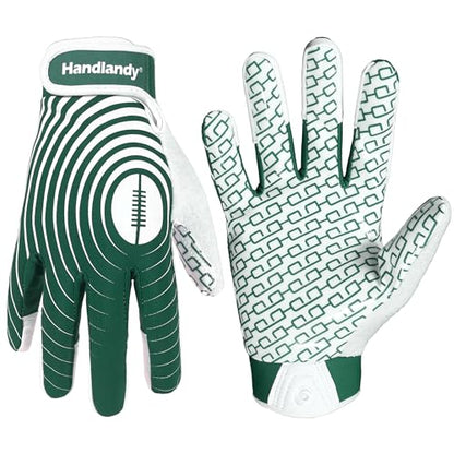 HANDLANDY Youth Football Gloves, Kids Sticky Receiver Gloves,Super Grip Football Glove Best Gift for Boys,Girls - color: White and Green, size: X-Small-Youth