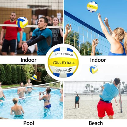 UUBEMM Volleyball Soft Touch Official Size 5 Thick Durable PU Leather Waterproof Indoor Outdoor for Beginners Teens Adults – Beach Pool Gym Training Games with Pump