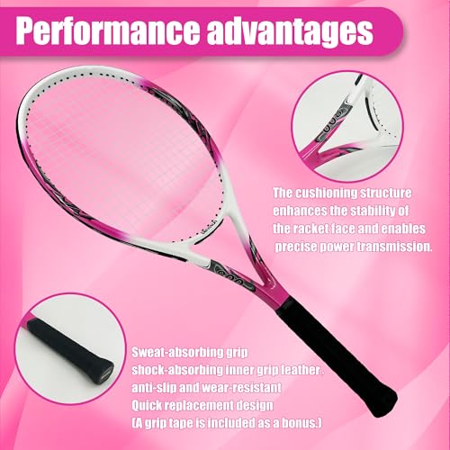 Senston 27 inch Tennis Racket for Adults 1 Pack Tennis Racket Set Tennis Overgrip, Vibration Damper - color: red