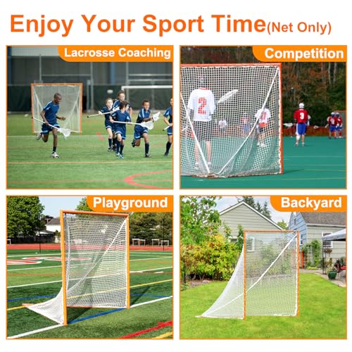 3.5/4/5/6mm 6x6x7’ Lacrosse Net Replacement with 1x Random Color Install Aid,2X49'Lacing Ropes of Lacrosse Goal Net Lacrosse Net for Lacrosse Training, Competition of Grass, Playground