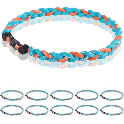 12 Pack Baseball Necklace 18inch, Team Gift for Baseball Funs, Three Braided Titanium Tornado Rope Design, with Muti - Color for Pick - color: Aqua Green-Orange