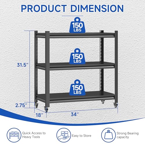 Standing Storage Racks,3 Tier Garage Shelving Heavy Duty Adjustable Garage Shelves,Large Modular Shelving Unit Storage Organizer for Kitchen/Bathroom/Pantry/Office-Assembly Required(Black) - size: 34.2''H-Black
