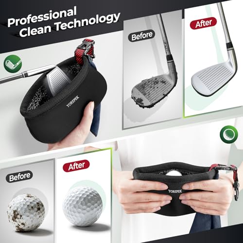 YOREPEK Golf Gifts for Men, Golf Club Cleaner Bag in Gift Box, Golf Ball Cleaner with Towel & 360° Rotating Clip, Golf Bag Accessories for Men Dad Golfer, Black