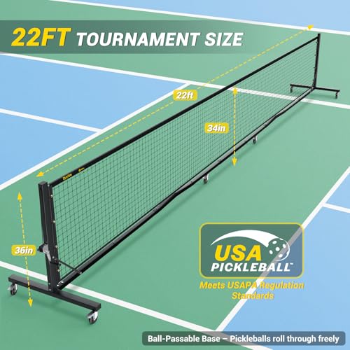 Pro Pickleball Net – Hand Winch Tension System, 22ft Tournament-Grade, Anti-Sag, Locking Wheels, Heavy-Duty Frame, Easy Setup, Portable & Carry Bag Included
