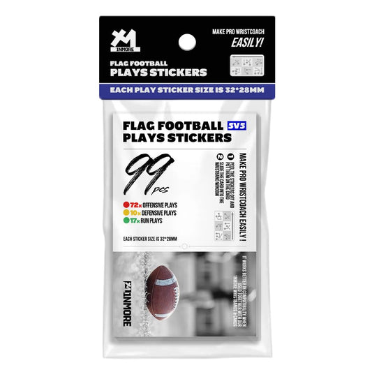 1NMORE 5v5, 7v7 Flag Football Wristbands Playbook, 99pcs Play Stickers for Youth Football Wrist Coach, Quick DIY Wristband for Coach & Quarterback (QB) Players - color: 5v5 Playbook, size: 5 on 5