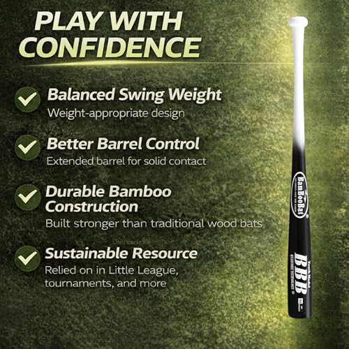 BAMBOOBAT by Pinnacle Sports Equipment INC. Youth Durable Bamboo Baseball Bat for Players Aging 5-13 Years Old - 100 Day Warranty