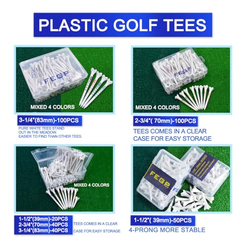 1 ½” Plastic Golf Tees - These Short Golf Tees are Perfect for Irons, Hybrids, Par Threes, Low Profile Woods, and the Driving Range -Pack of 50 Bulk White Durable 4 Prongs Plastic Tees