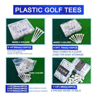 1 ½” Plastic Golf Tees - These Short Golf Tees are Perfect for Irons, Hybrids, Par Threes, Low Profile Woods, and the Driving Range -Pack of 50 Bulk White Durable 4 Prongs Plastic Tees