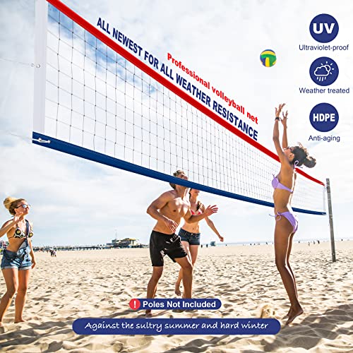 Professional Volleyball Net Outdoor Heavy Duty, Upgraded Weather Resistance, Lengthened Aircraft Steel Cable, Thicker Sides Tapes, for Indoor Outdoor Sports- 32x3FT (Net Only)
