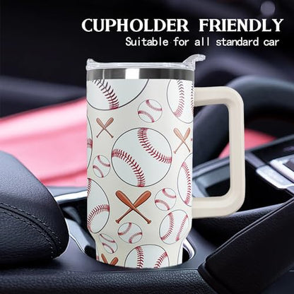 Ceovfoi 40 oz Baseball Coffee Mug Cup Vacuum Insulated Travel Tumbler with Handle Lid and Straw,Baseball Coach Gifts,Baseball Accessories Stuff - color: Baseball