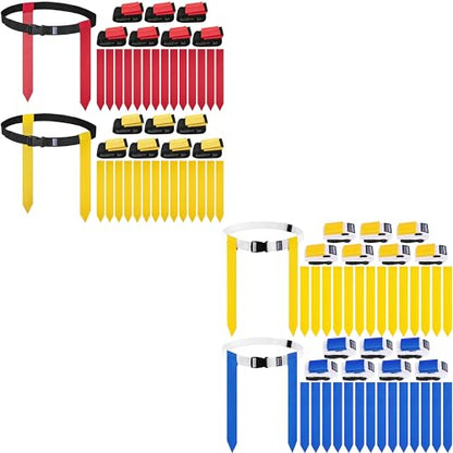 Flag Football Belts and Flags, 28 Player Bundle with Red, Yellow, and Blue Flags, Adjustable Black and White Belts, Ideal for Kids and Adults