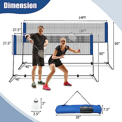 Goplus Portable Badminton Net Set, 10FT/ 14FT Volleyball Pickleball Net with 2.7FT-5FT Adjustable Height, 2 Shuttlecocks, Carrying Bag for Backyards, Beach, Driveway, Family Outdoor Game - size: 10 FT