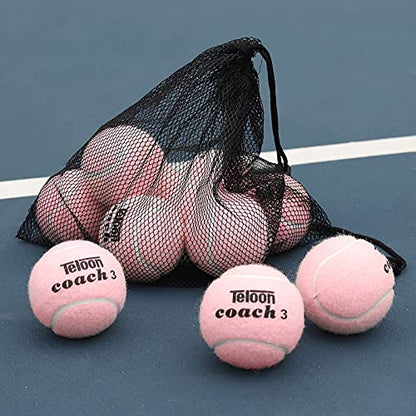 Teloon Pressure Training Tennis Balls-12 or 18 Count-Mesh Carry Bag，4 Colors Available，Pressureless Training Exercise Tennis Balls for Beginners. - color: PINK-12pcs