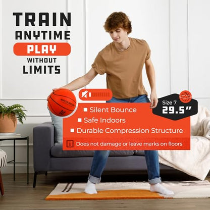 Silent Basketball Size 7 (29.5”) – Next-Gen Foam Indoor Basketball w/Advanced Durability, Deep Grooves & High Bounce | Airless Training Foam Ball | Soft & Quiet for Pros, Kids & Toddlers