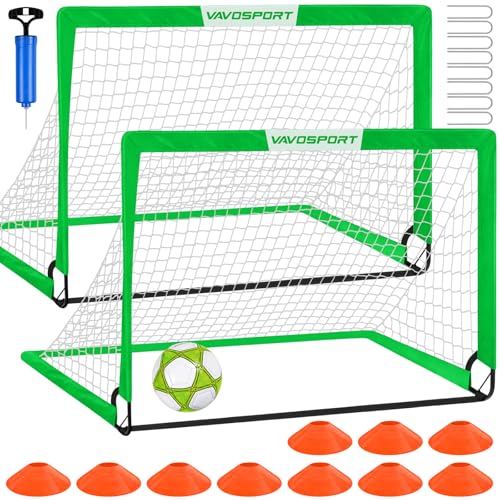 Kids Soccer Goals for Backyard Set - 2 of 4' x 3' Portable Soccer Goal Training Equipment, Pop Up Toddler Soccer Net with Soccer Ball, Soccer Set for Kids and Youth Outdoor Games, Sports, Play - color: 2-Green, style: 5 ft x 3.6 ft